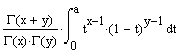 incomplete beta function of x and y with parameter a